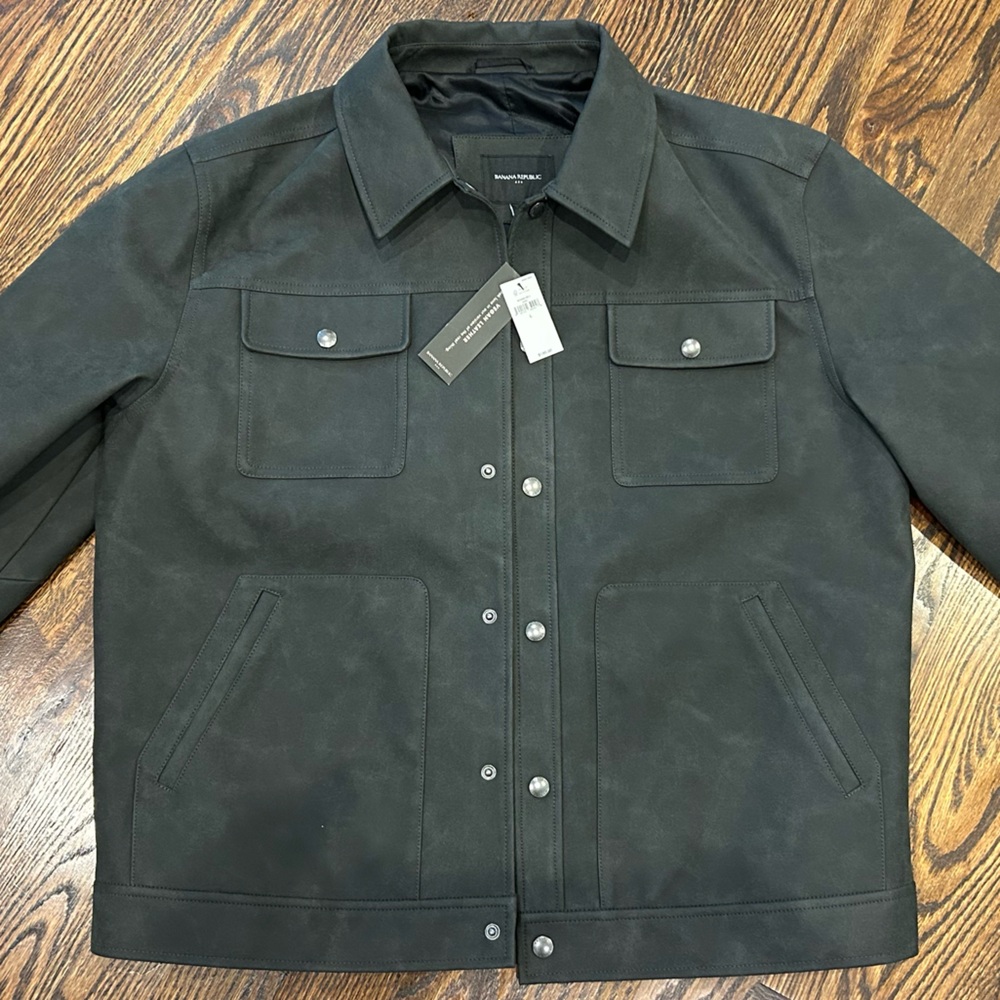 Banana Republic men’s Large Vegan Leather Charcoal Jacket NWT